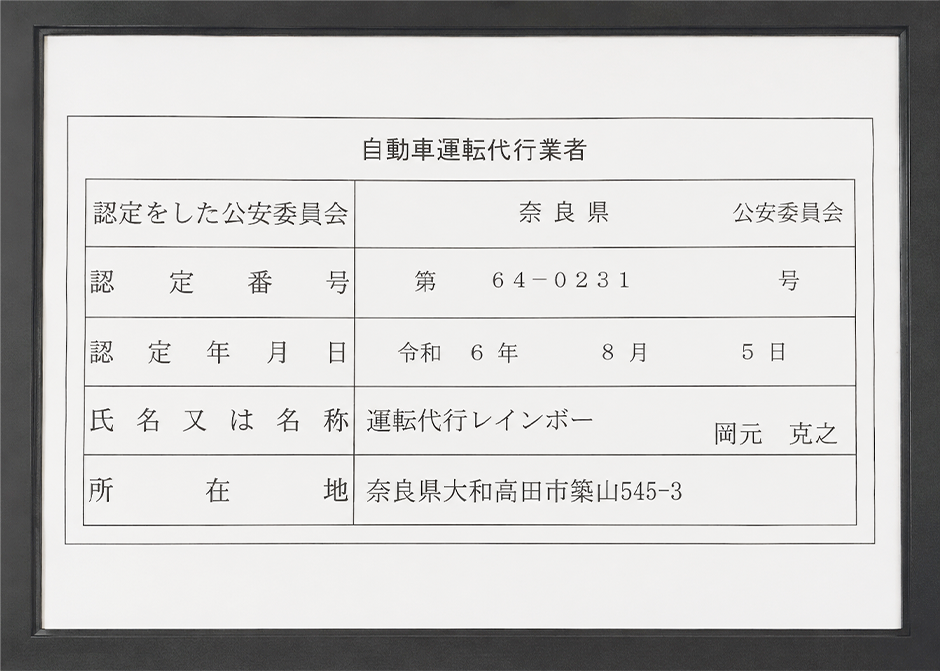 自動車運転代行業者の標識